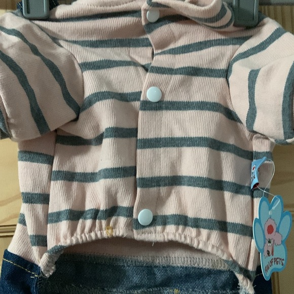 Denim/Pink Stripped Dog Onesie Outfit - Picture 5 of 9